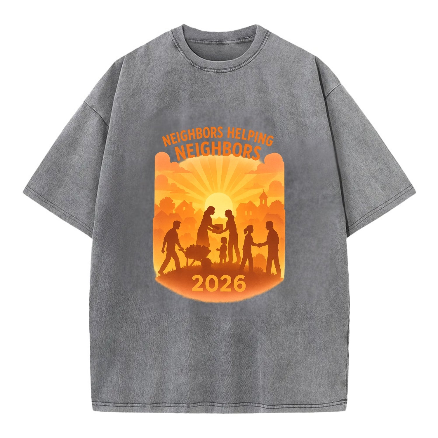 Local communities thriving with shared resources - "Neighbors Helping Neighbors" - Vintage T-shirt - Grey