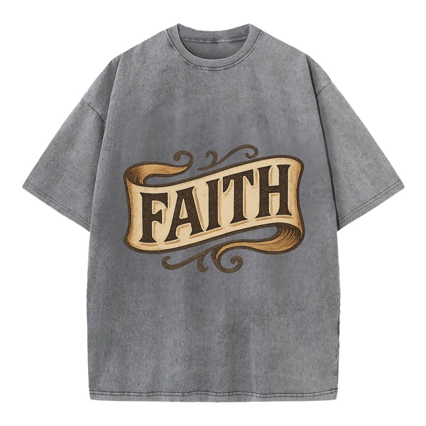 Bold typography design - "FAITH" - trust in the unseen, spiritual strength - Vintage T-shirt - Grey