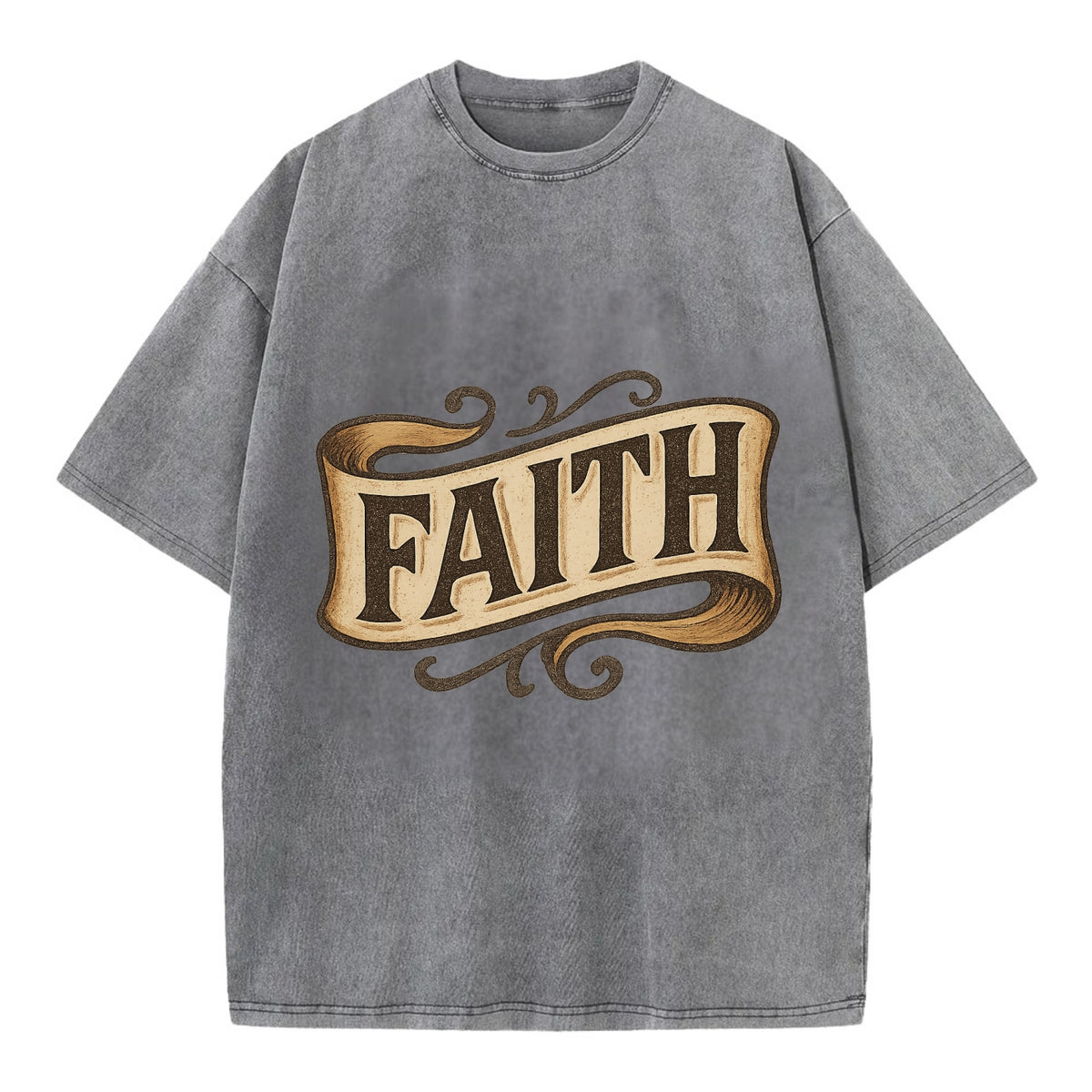 Bold typography design - "FAITH" - trust in the unseen, spiritual strength - Vintage T-shirt - Grey