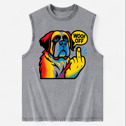 Saint Bernard with gentle giant face and droopy jowls, huge paw raised - Vintage Washed Tank