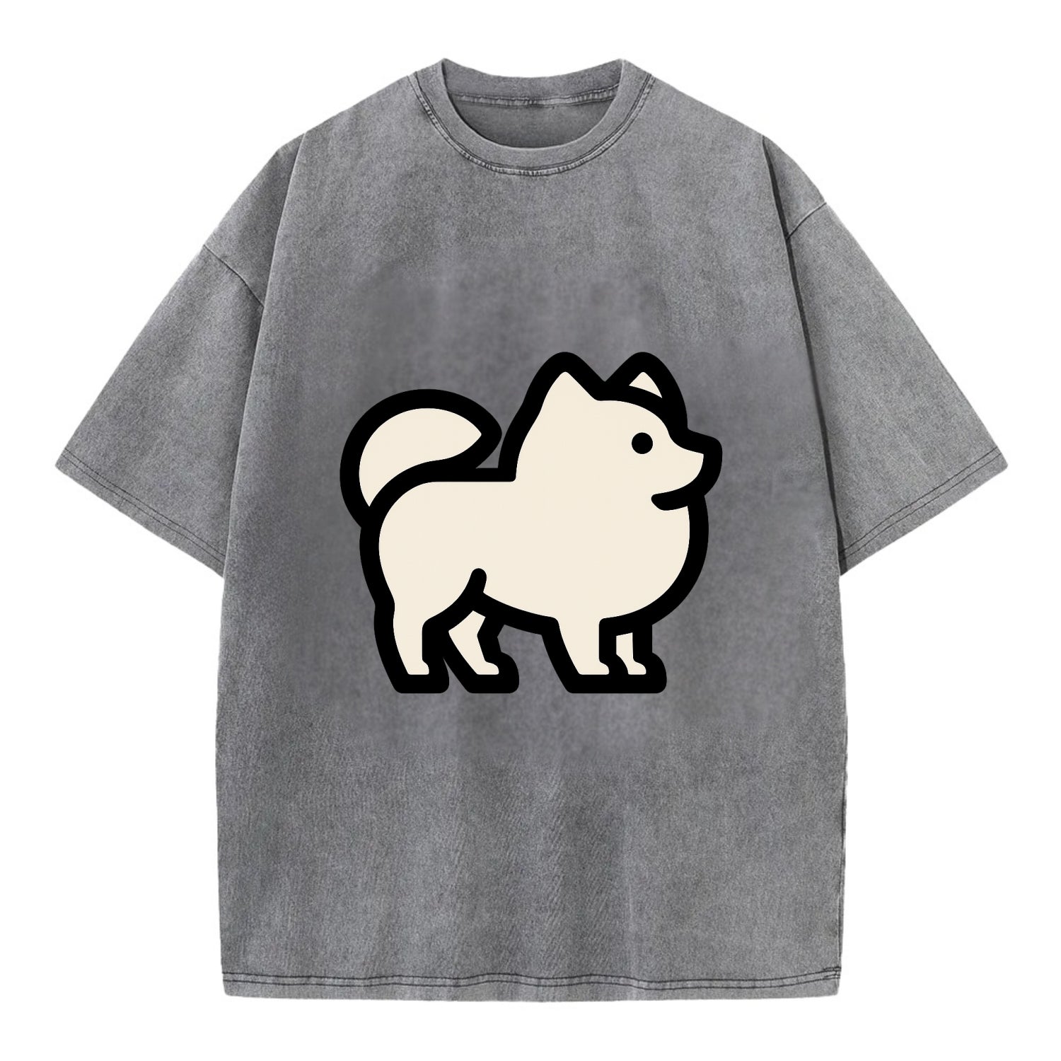 Pomeranian - Modern tiny fluffy logo wit - Vintage T-shirt - Grey