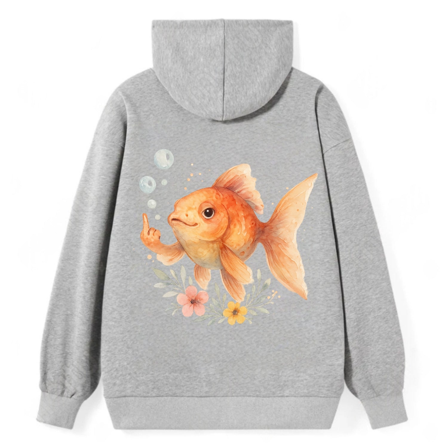 chubby goldfish blowing bubbles, one fin extended like middle finger - Classic Pullover Hoodie - Grey