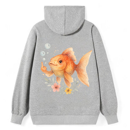 chubby goldfish blowing bubbles, one fin extended like middle finger - Classic Pullover Hoodie - Grey
