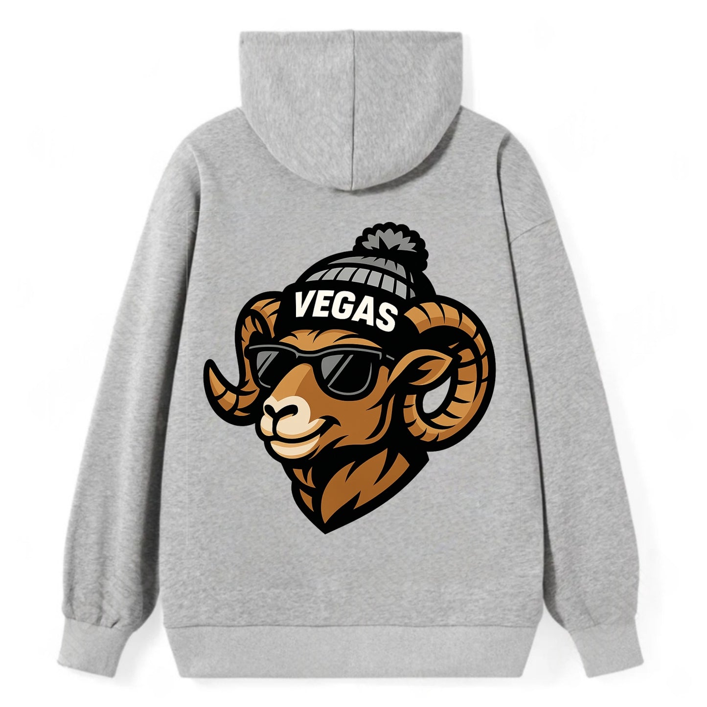 Vegas Desert Bighorn wearing Raiders silver and black beanie with pom pom - Classic Pullover Hoodie - Grey