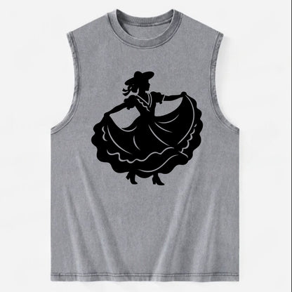 Mexican folk dancer twirling skirt - Vintage Washed Tank - Grey