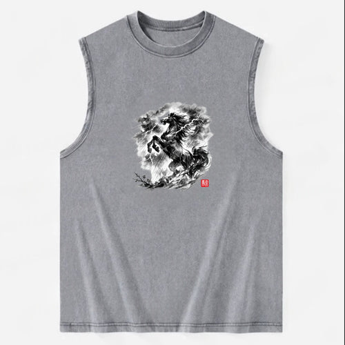 THUNDER HORSE | Storm horse with lightning elements | Dramatic storm clouds - Vintage Washed Tank