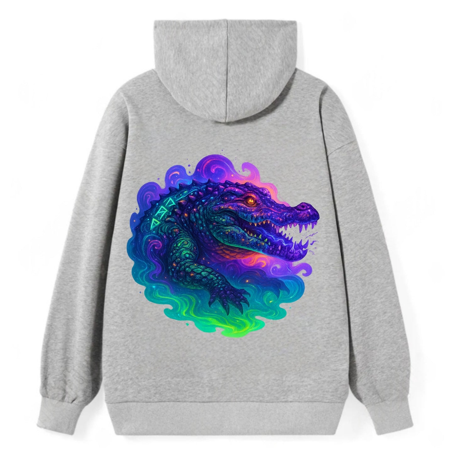 Primordial crocodile with scales pulsing plasma energy in green and - Classic Pullover Hoodie - Grey