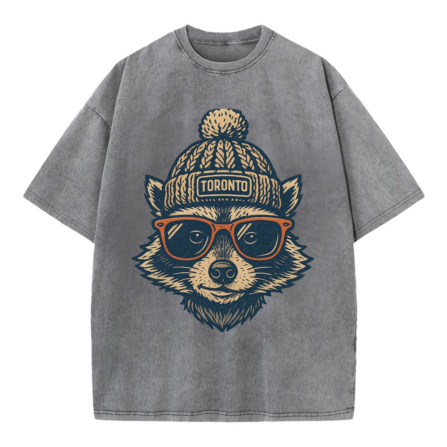Toronto Raccoon wearing Toronto beanie w - Vintage T-shirt - Grey