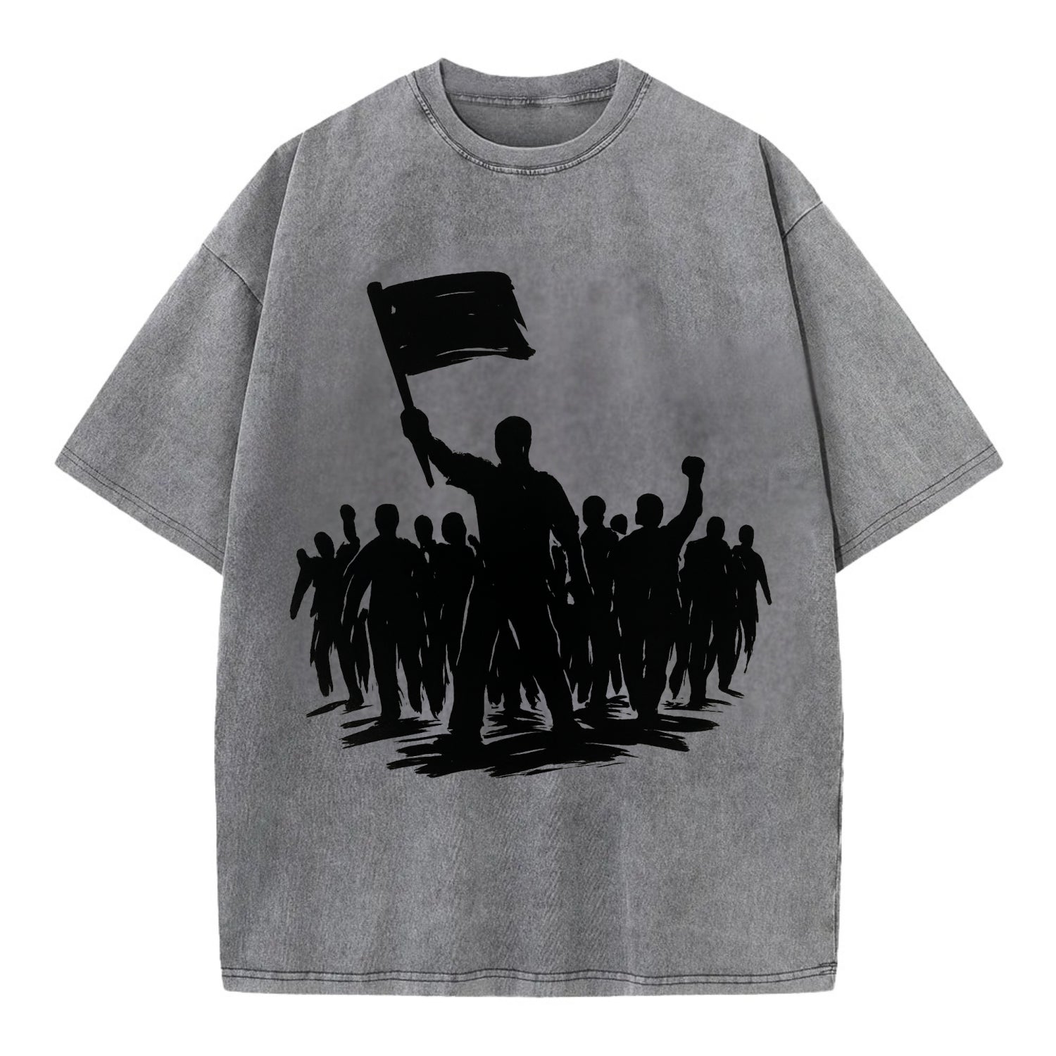 Crowd of protesters marching - solidarity movement ink painting - Vintage T-shirt - Grey