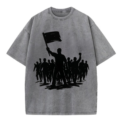 Crowd of protesters marching - solidarity movement ink painting - Vintage T-shirt - Grey