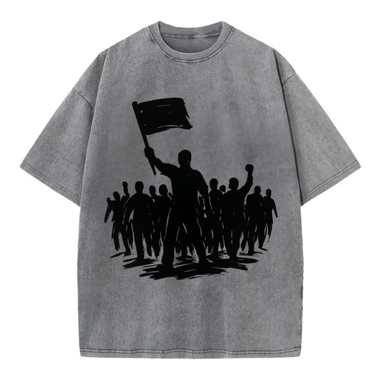 Crowd of protesters marching - solidarity movement ink painting - Vintage T-shirt - Grey