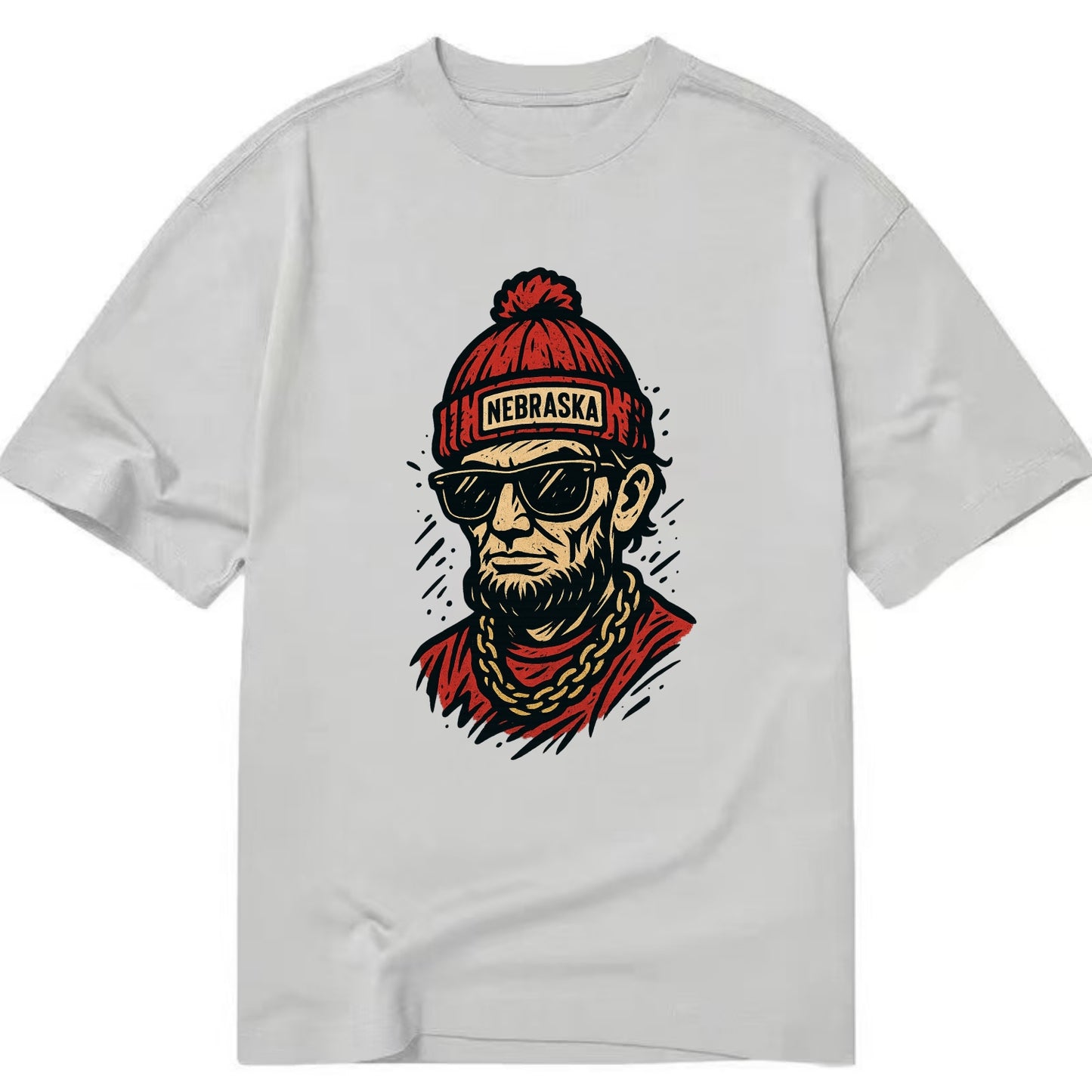 Lincoln Cornhusker wearing Nebraska bean - Classic T-shirt - Grey