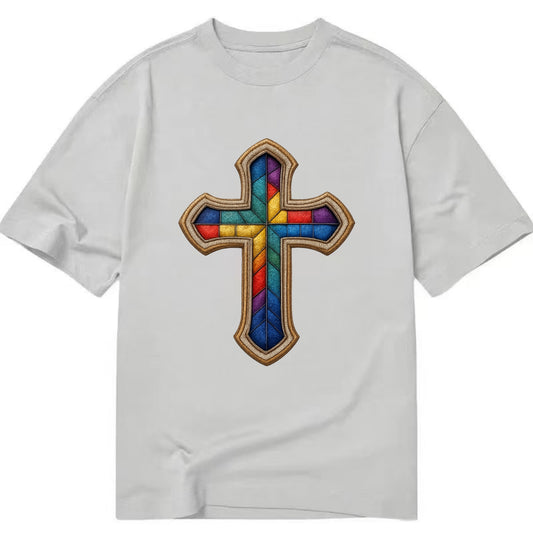 Stained Glass Cross  - Classic T-shirt - Grey