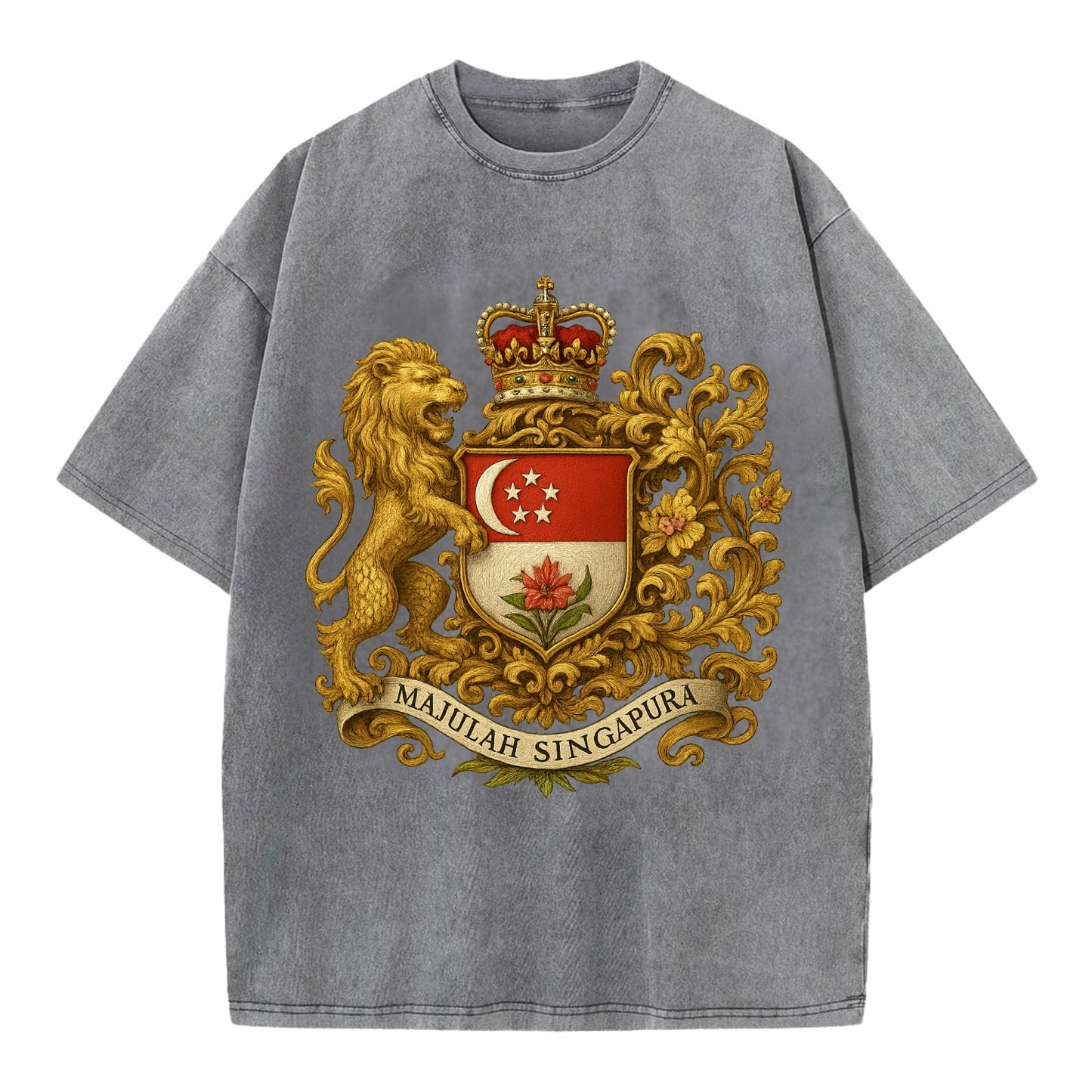 Singapore Merlion Emblem  - Vintage T-shirt - Grey