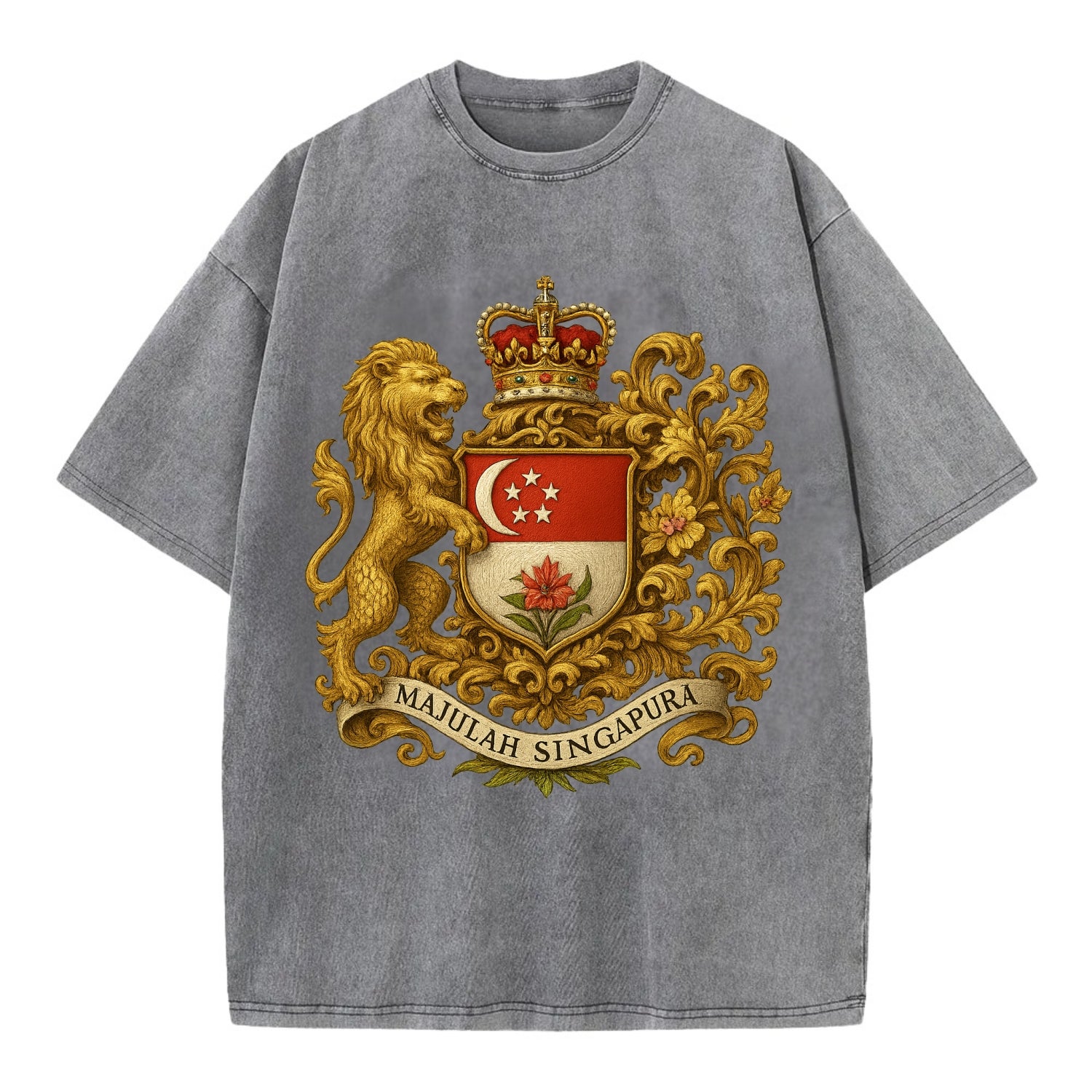 Singapore Merlion Emblem  - Vintage T-shirt - Grey