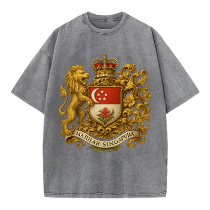 Singapore Merlion Emblem  - Vintage T-shirt - Grey