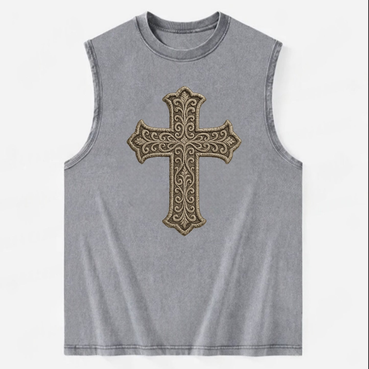 Filigree Cross  - Vintage Washed Tank - Grey