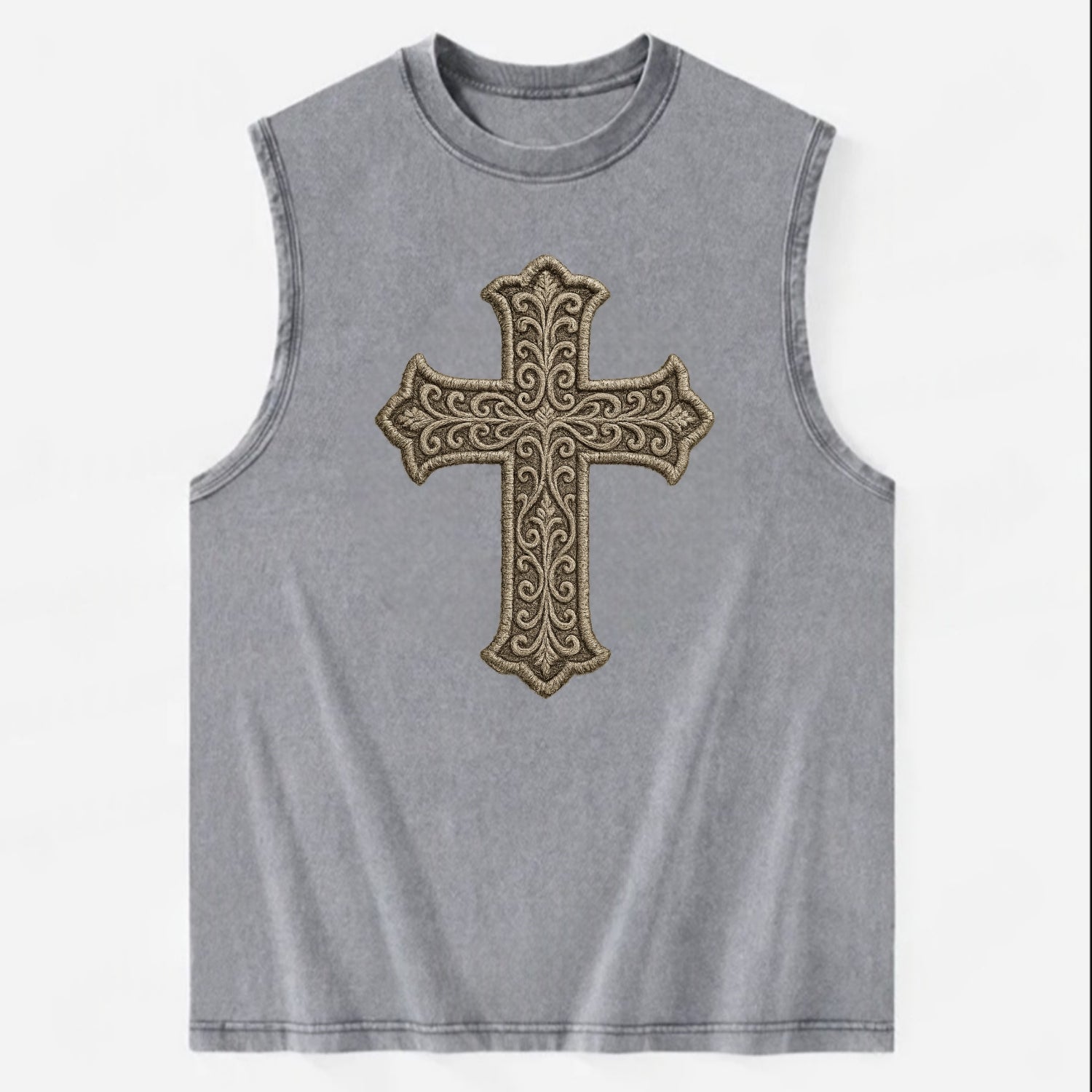 Filigree Cross  - Vintage Washed Tank - Grey