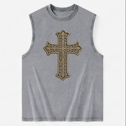 Filigree Cross  - Vintage Washed Tank - Grey