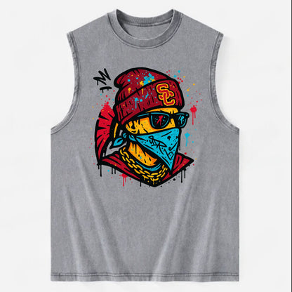 Los Angeles Trojan wearing USC beanie with SC patch - Vintage Washed Tank - Grey