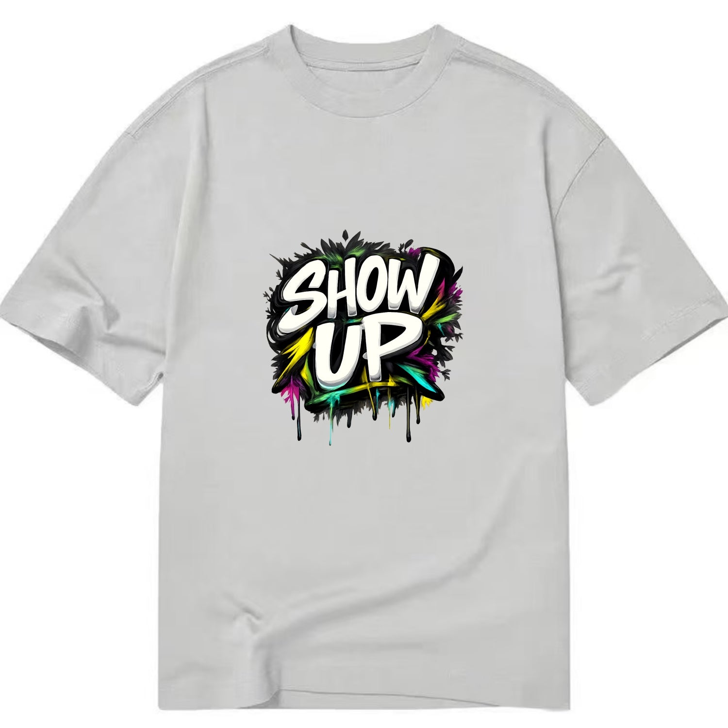 Bold typography design - "SHOW UP" - be present, arrive ready - Classic T-shirt - Grey