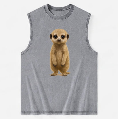 Baby Meerkat - tan fur, dark eye patches, alert stance, bright eyes, - Vintage Washed Tank - Grey