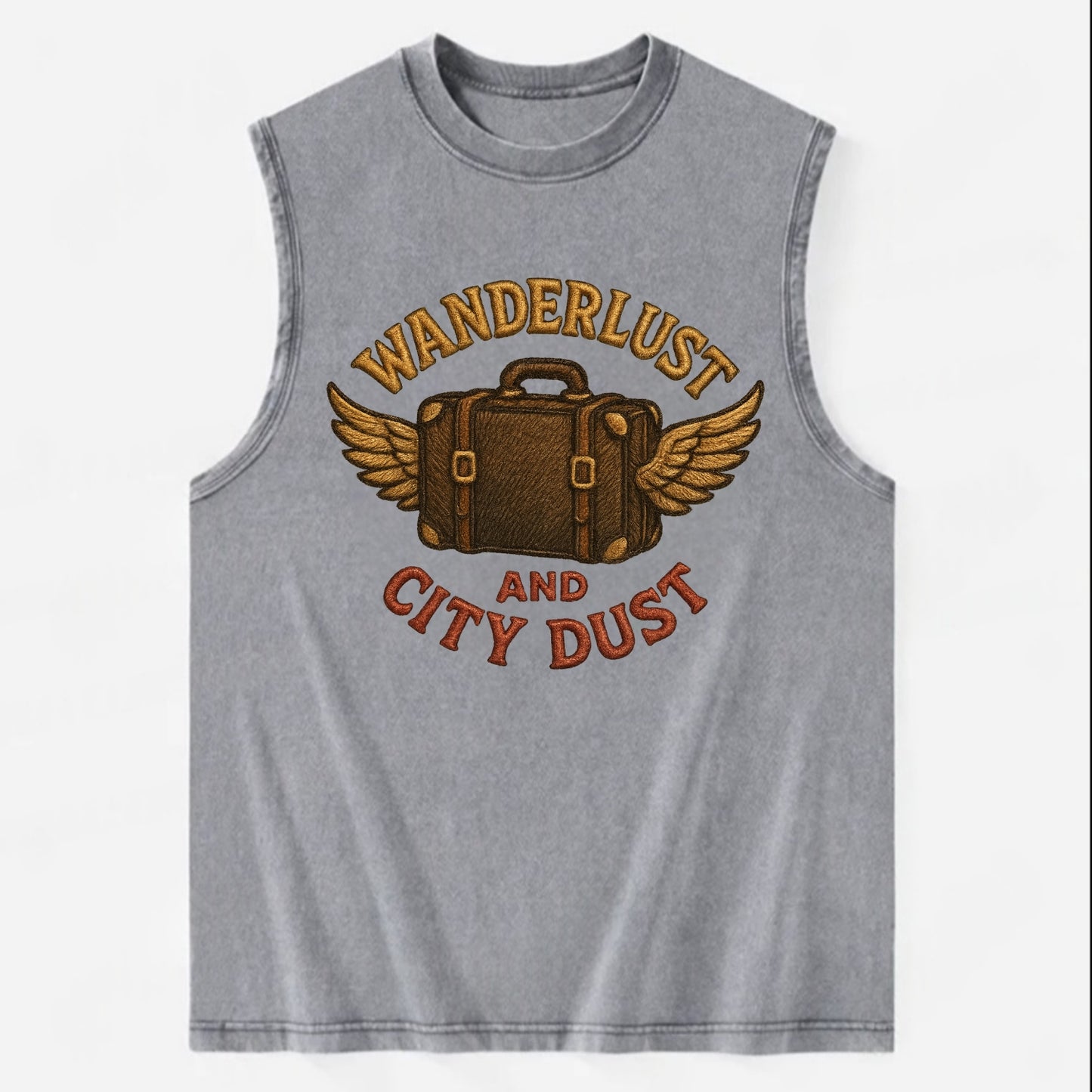 Wanderlust And City Dust  - Vintage Washed Tank - Grey