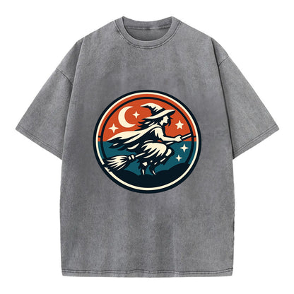 Mystic Night Witch Emblem - Vintage T-shirt - Grey