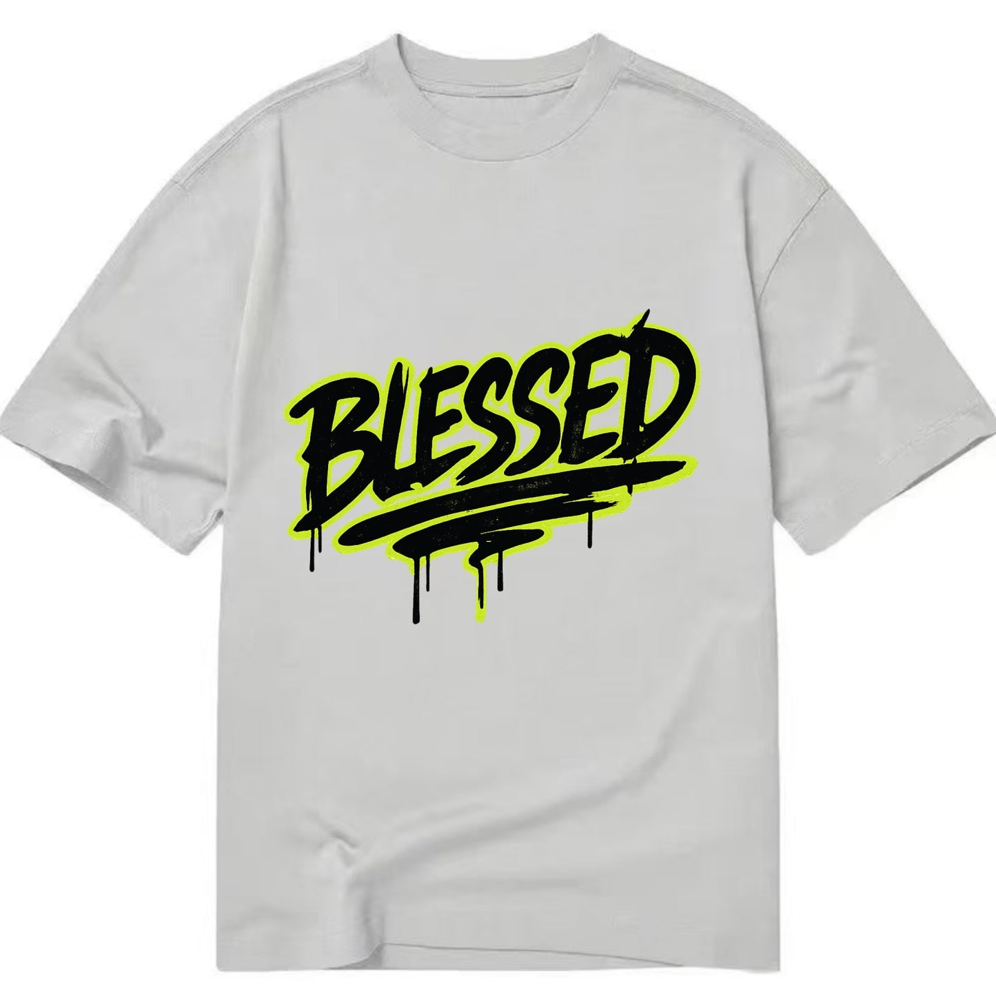 Bold typography design - "BLESSED" - recognizing good fortune, abundance - Classic T-shirt - Grey