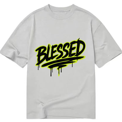 Bold typography design - "BLESSED" - recognizing good fortune, abundance - Classic T-shirt - Grey