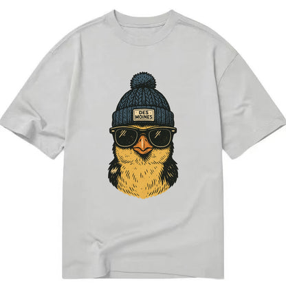 Iowa Goldfinch wearing Des Moines beanie with pom pom and wayfarer sunglasses - Classic T-shirt - Grey