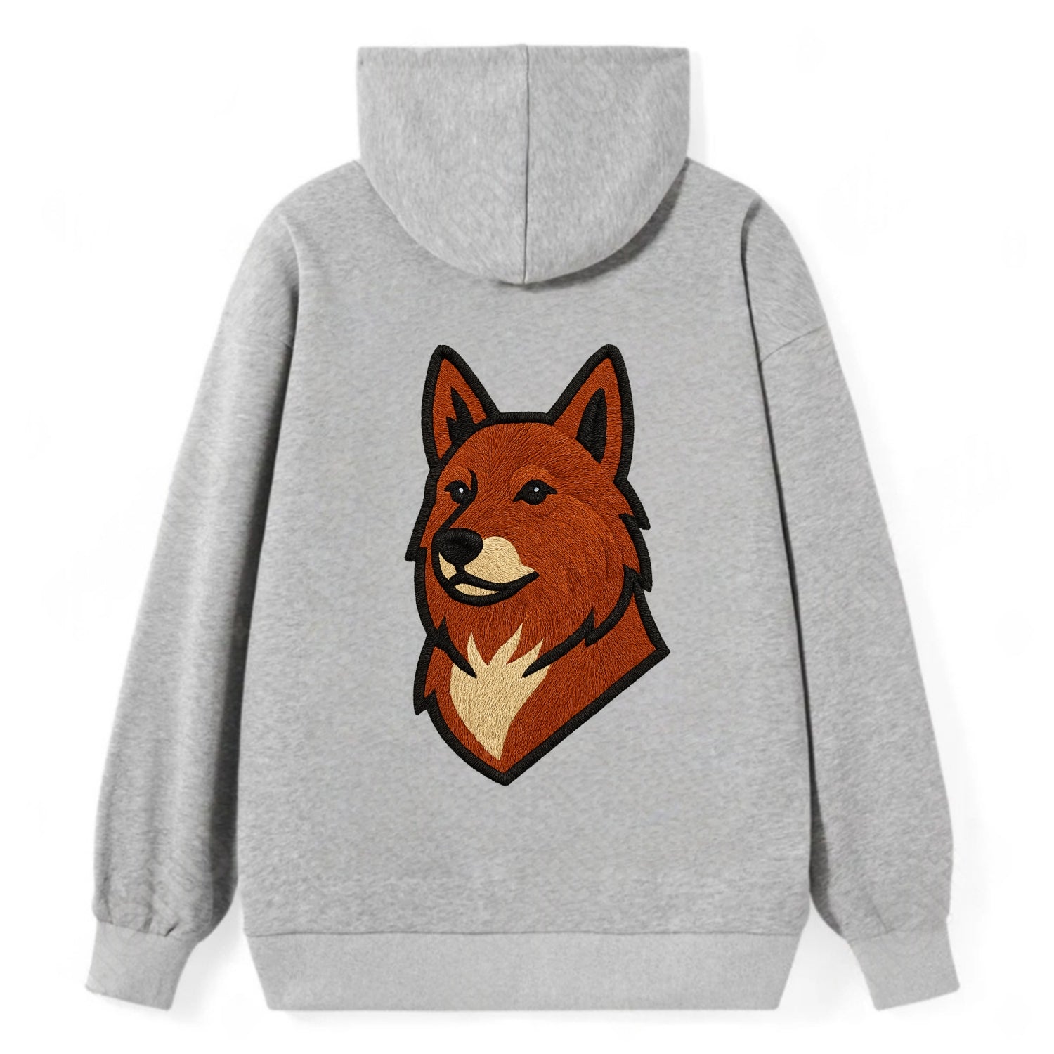 Finnish Spitz - Fox-red pointed ears embroidered pose - Classic Pullover Hoodie - Grey