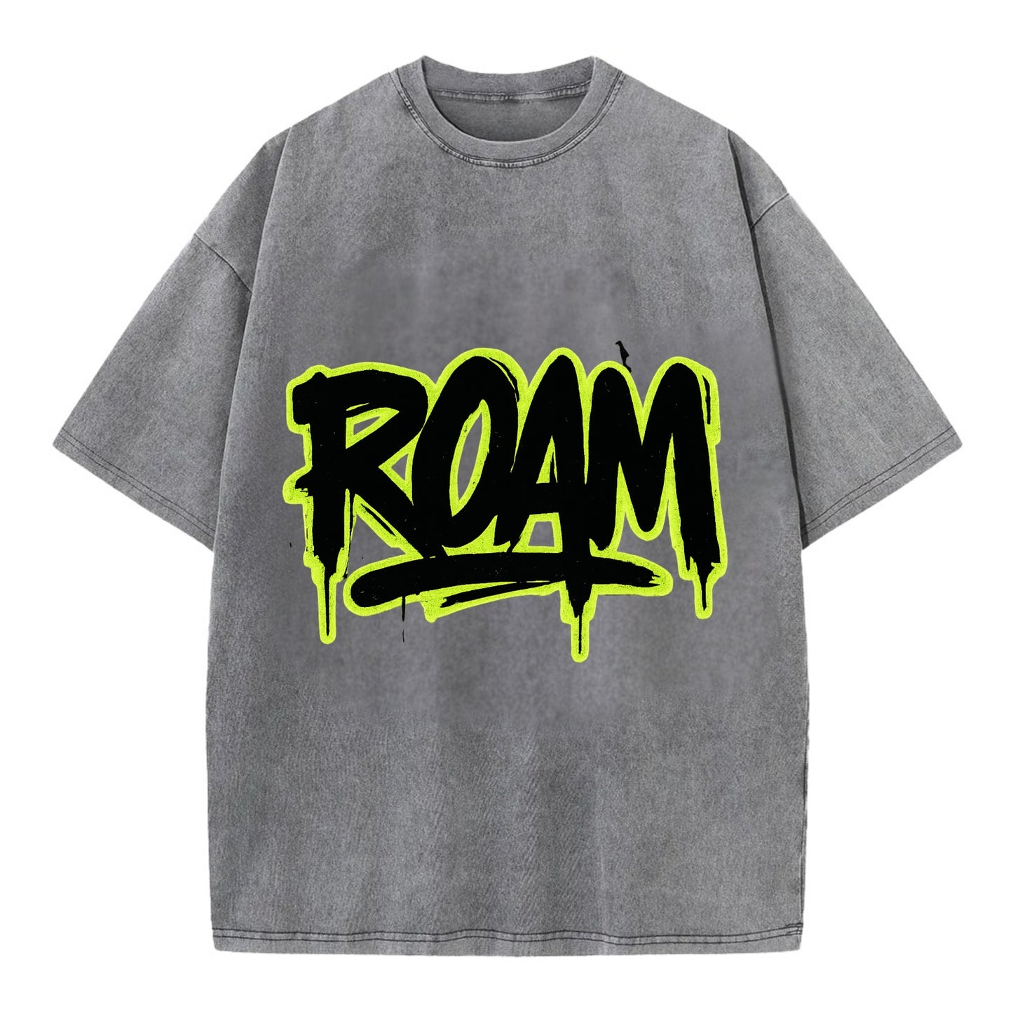Bold typography design - "ROAM" - wander freely, no destination needed - Vintage T-shirt - Grey