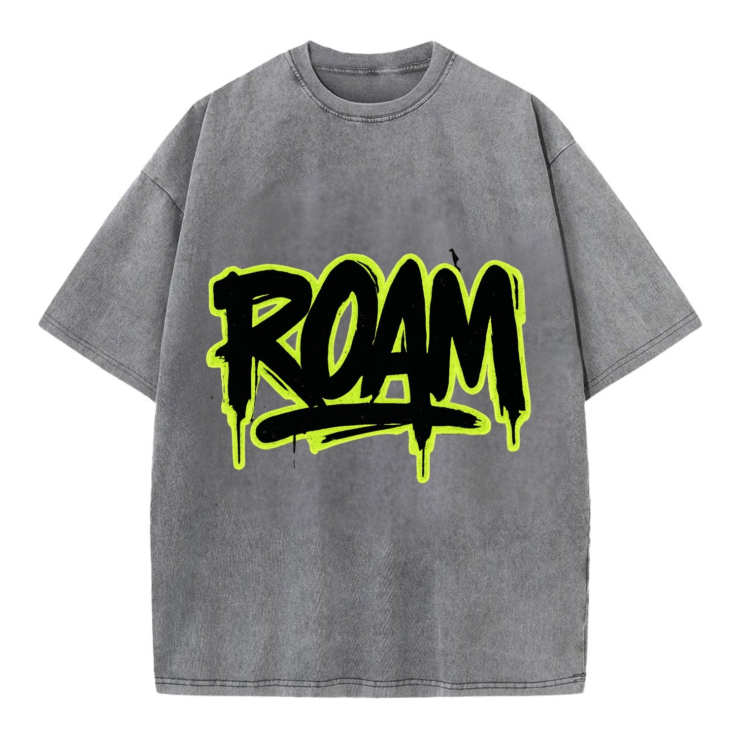 Bold typography design - "ROAM" - wander freely, no destination needed - Vintage T-shirt - Grey