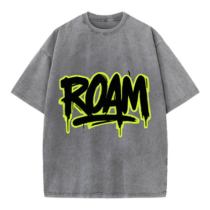 Bold typography design - "ROAM" - wander freely, no destination needed - Vintage T-shirt - Grey
