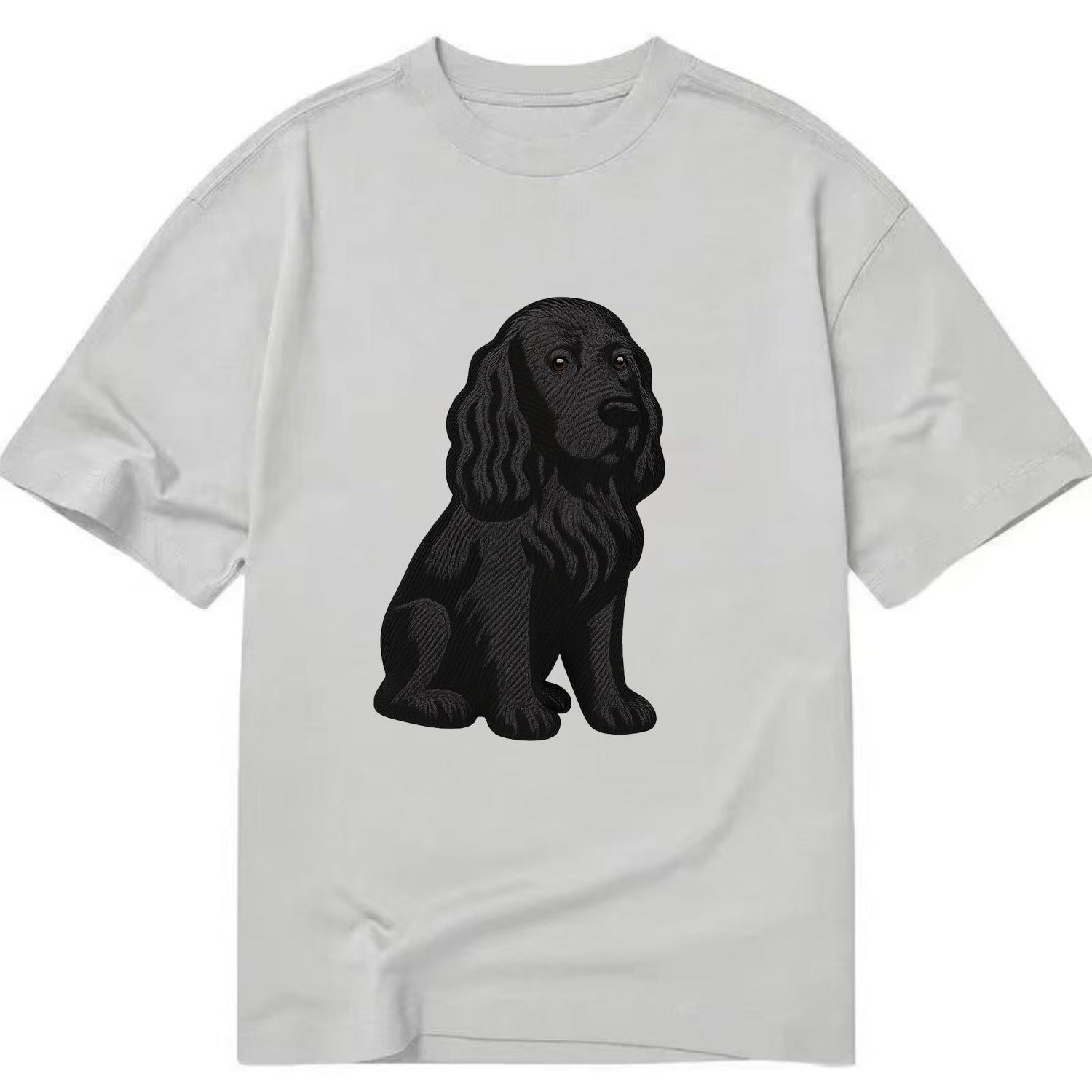 Field Spaniel - Black silky coat embroidered pose - Classic T-shirt - Grey