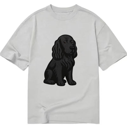Field Spaniel - Black silky coat embroidered pose - Classic T-shirt - Grey