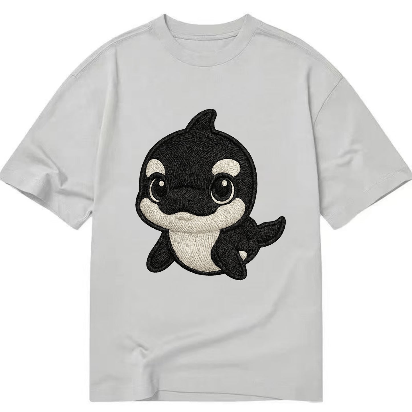 Baby Orca - black and white pattern, white eye patch, front-facing, curious and - Classic T-shirt - Grey