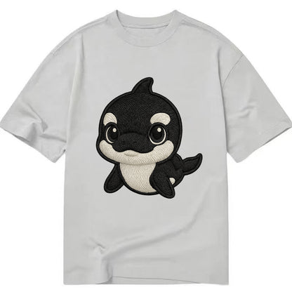 Baby Orca - black and white pattern, white eye patch, front-facing, curious and - Classic T-shirt - Grey