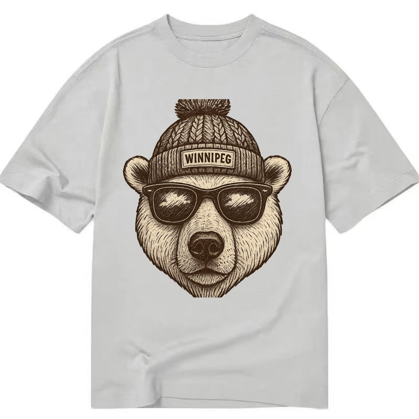 Winnipeg Polar Bear wearing Winnipeg beanie with pom pom and wayfarer sunglasses - Classic T-shirt - Grey