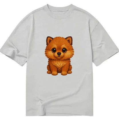 Baby Pomeranian Puppy - fluffy orange ball, fox face, tiny body, bright eyes, - Classic T-shirt - Grey