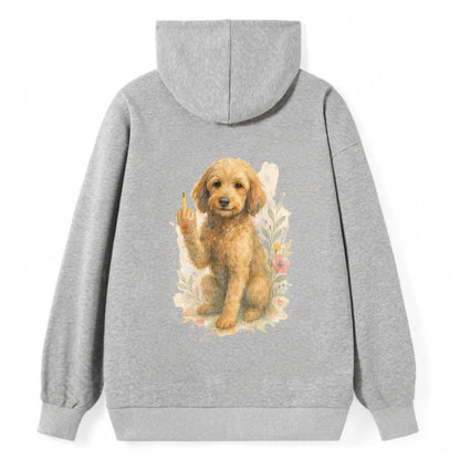 Labradoodle hypoallergenic with wavy coat, intelligent eyes, paw raised - Classic Pullover Hoodie - Grey