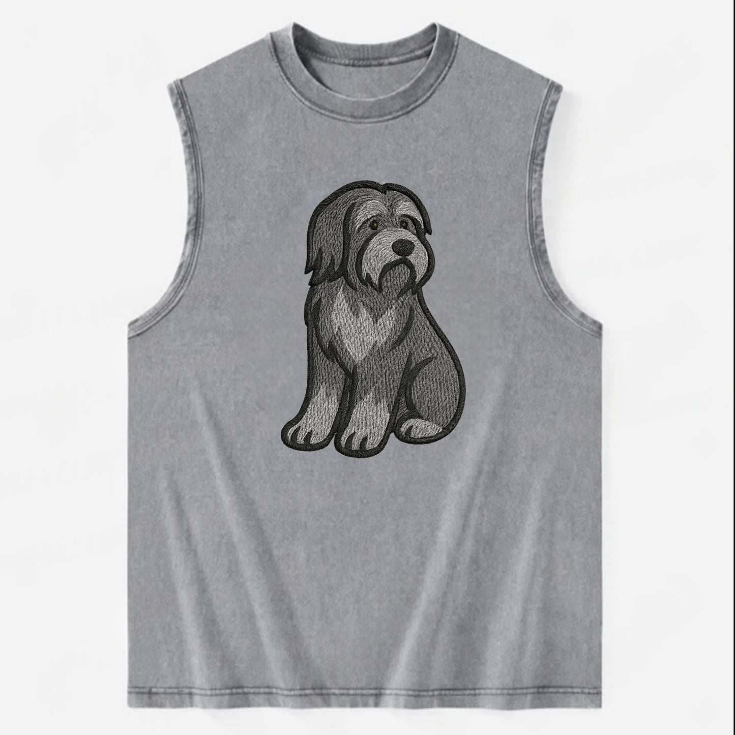 Bearded Collie - Gray shaggy coat embroidered pose - Vintage Washed Tank - Grey