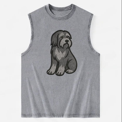 Bearded Collie - Gray shaggy coat embroidered pose - Vintage Washed Tank - Grey