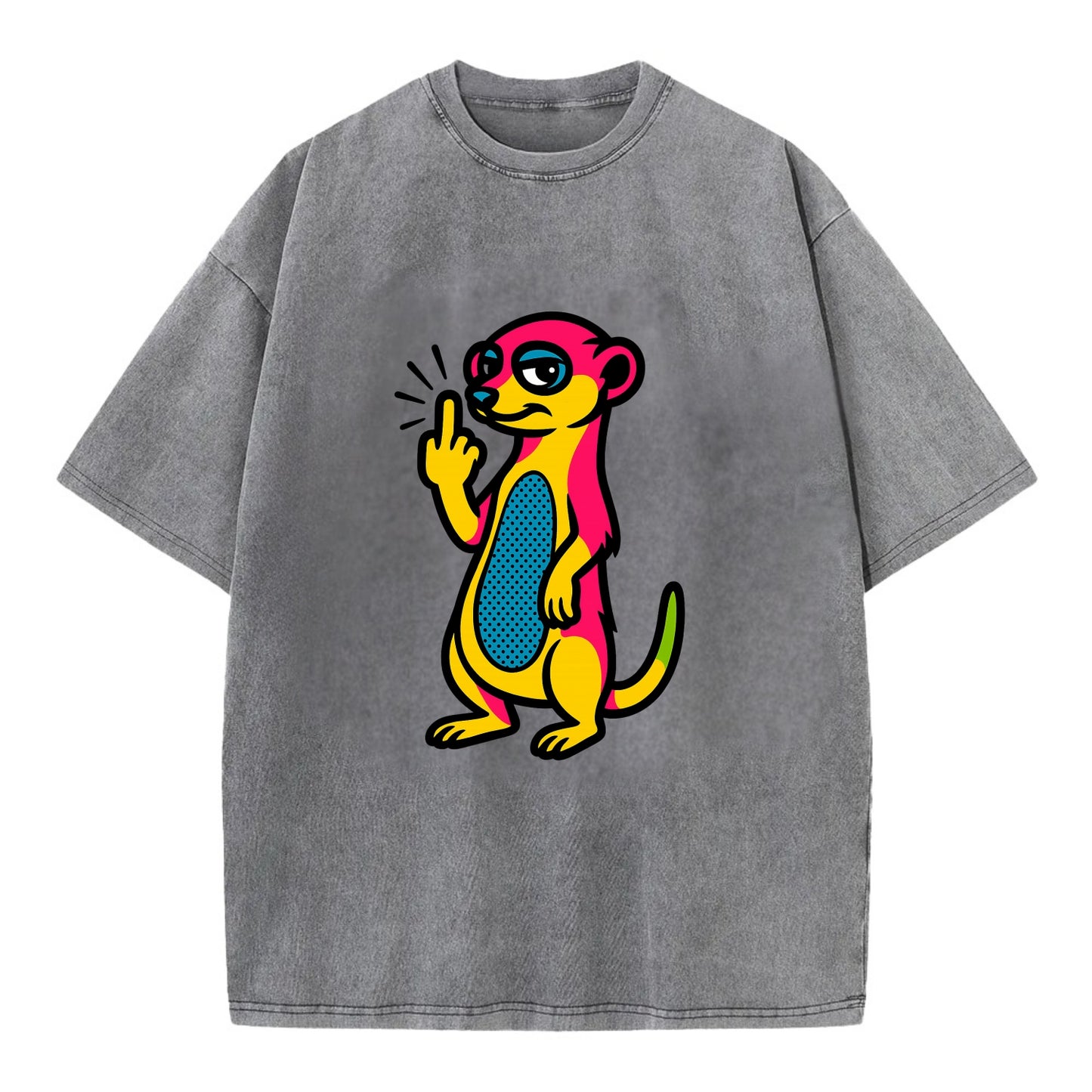 cute meerkat standing guard on hind legs, one front paw raised in sassy salute - Vintage T-shirt - Grey
