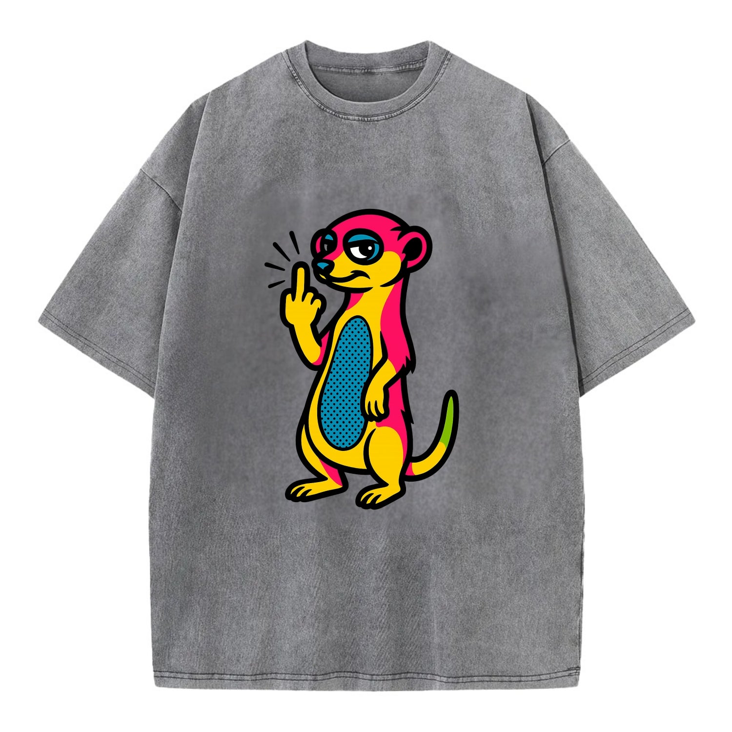 cute meerkat standing guard on hind legs, one front paw raised in sassy salute - Vintage T-shirt - Grey