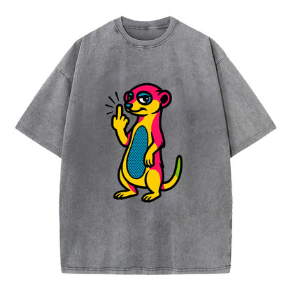 cute meerkat standing guard on hind legs, one front paw raised in sassy salute - Vintage T-shirt - Grey
