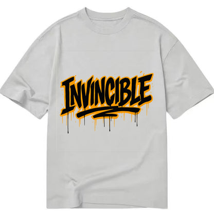Bold typography design - "INVINCIBLE" - cannot be defeated, unconquerable - Classic T-shirt - Grey