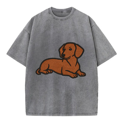 Dachshund - Red smooth relaxed lying dow Vintage T-shirt - Grey
