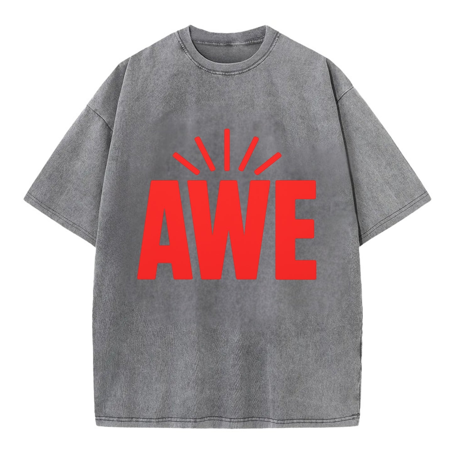 Bold typography design - "AWE" - overwhelming wonder - Vintage T-shirt - Grey